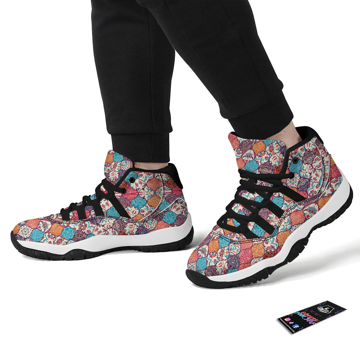 Patchwork Pattern Print Black Bball Shoes-grizzshop
