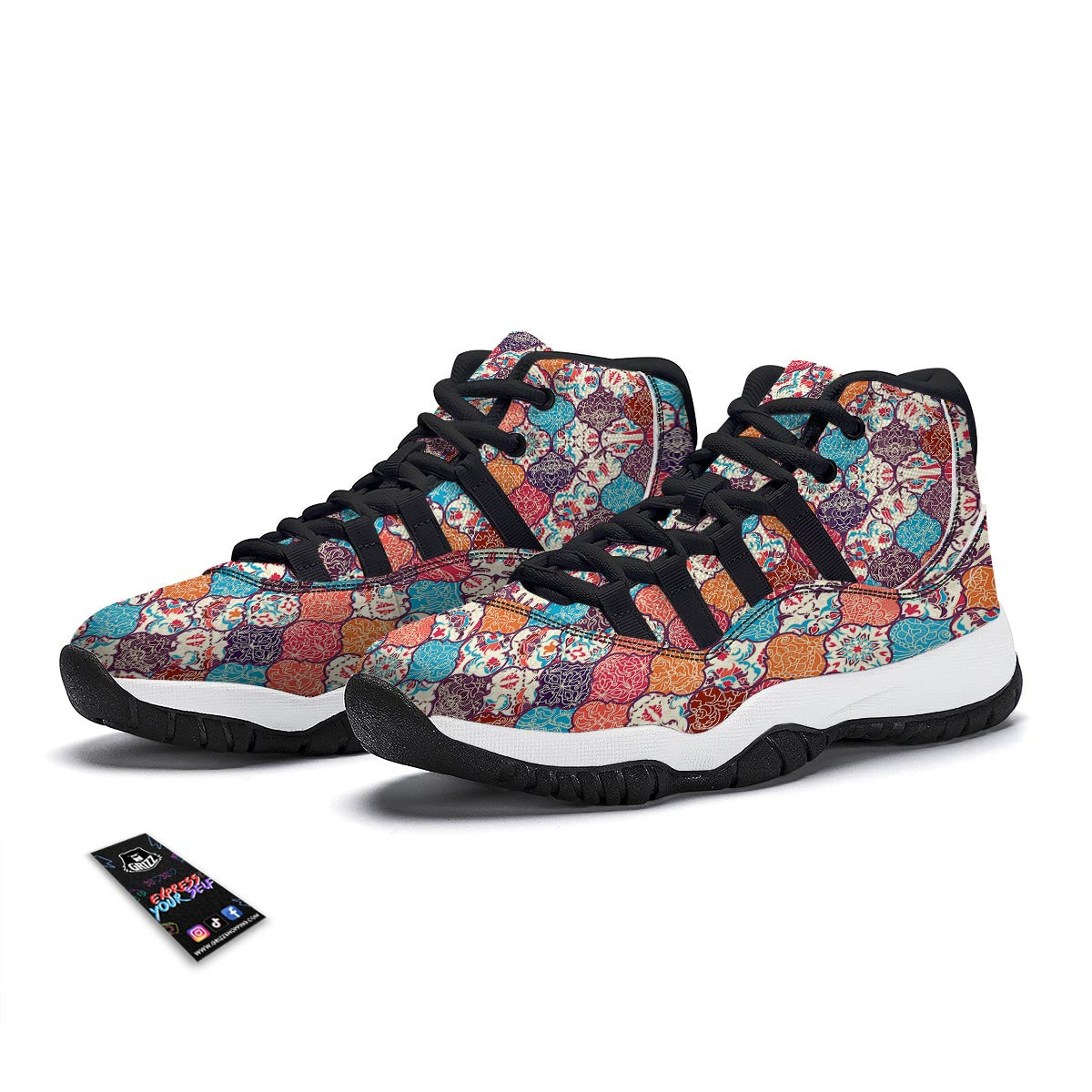 Patchwork Pattern Print Black Bball Shoes-grizzshop