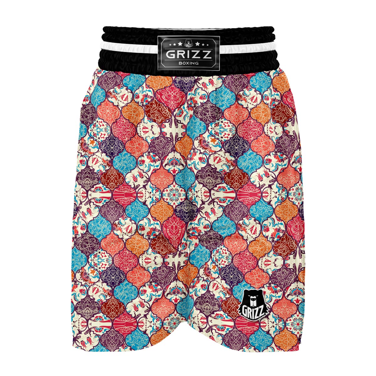 Patchwork Pattern Print Boxing Shorts-grizzshop
