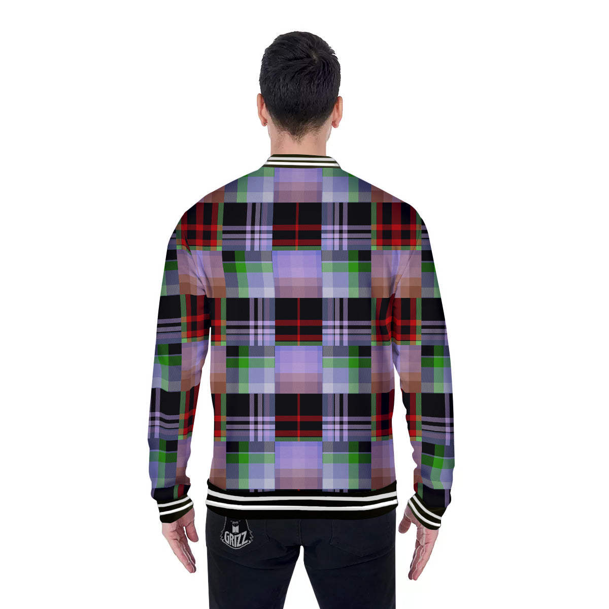 Patchwork Plaid Madras Print Pattern Baseball Jacket-grizzshop
