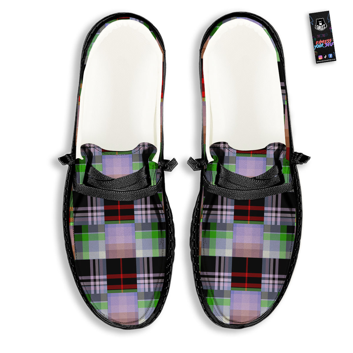 Patchwork Plaid Madras Print Pattern Black Loafers-grizzshop