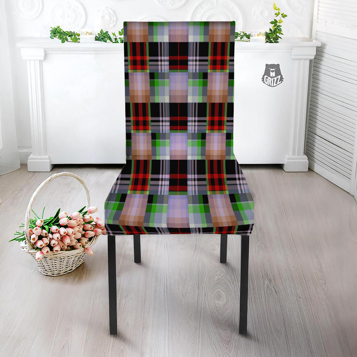 Patchwork Plaid Madras Print Pattern Dining Chair Slipcover-grizzshop