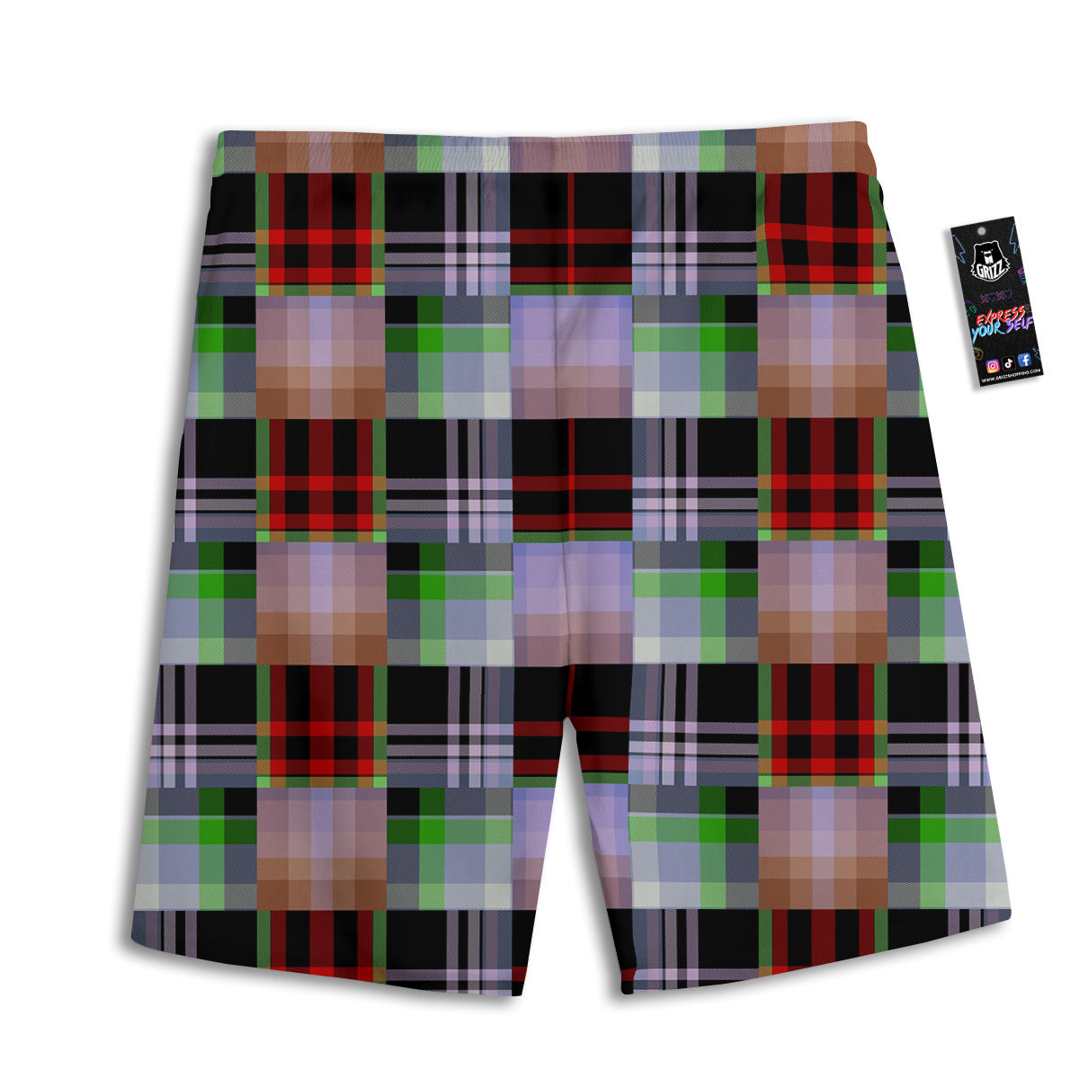Patchwork Plaid Madras Print Pattern Men's Athletic Shorts-grizzshop