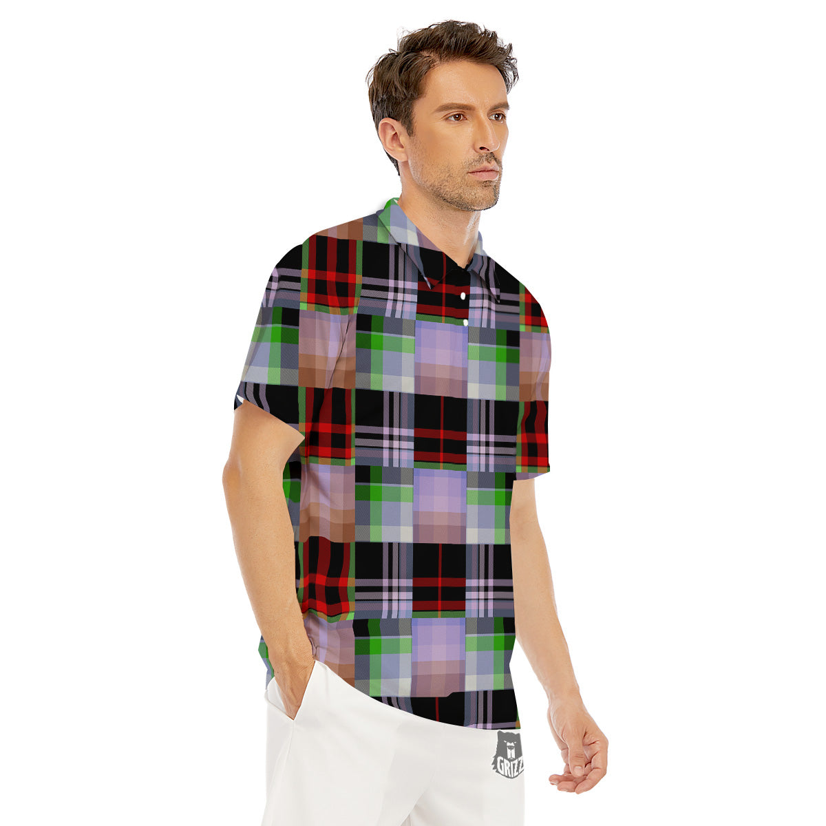 Patchwork Plaid Madras Print Pattern Men's Golf Shirts-grizzshop