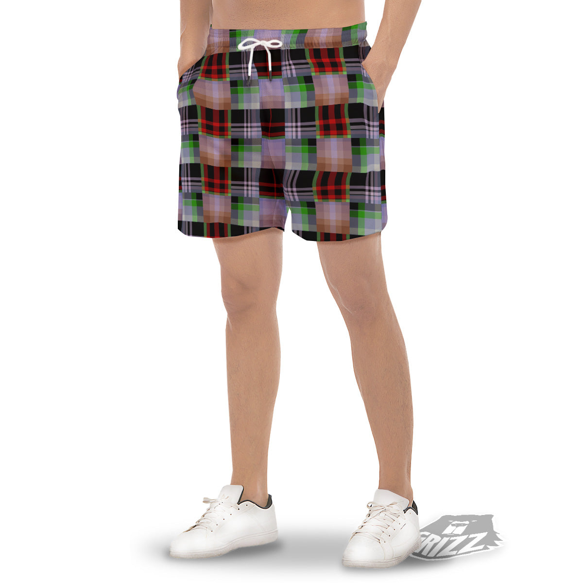 Patchwork Plaid Madras Print Pattern Men's Gym Shorts-grizzshop
