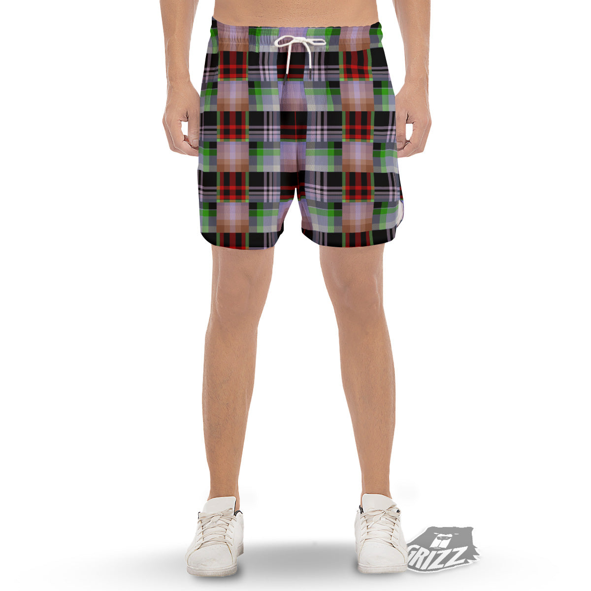 Patchwork Plaid Madras Print Pattern Men's Gym Shorts-grizzshop