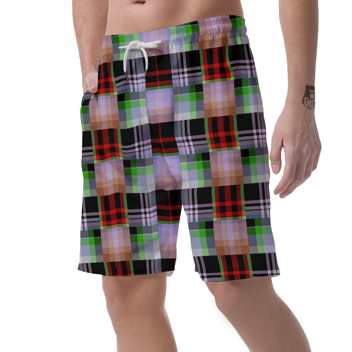 Patchwork Plaid Madras Print Pattern Men's Shorts-grizzshop