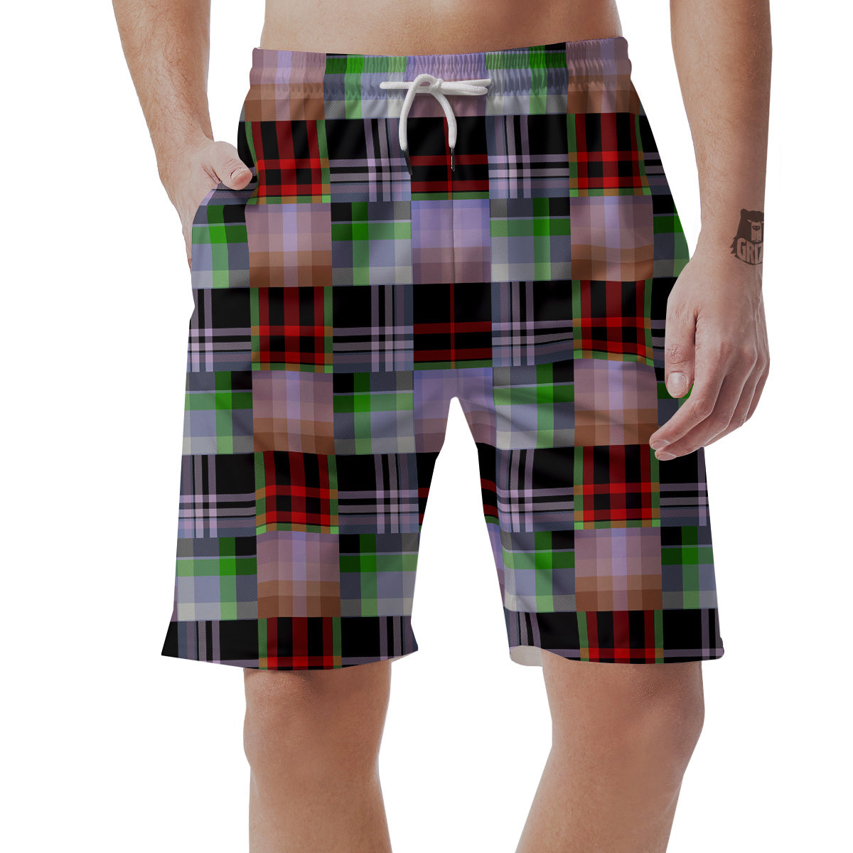 Patchwork Plaid Madras Print Pattern Men's Shorts-grizzshop