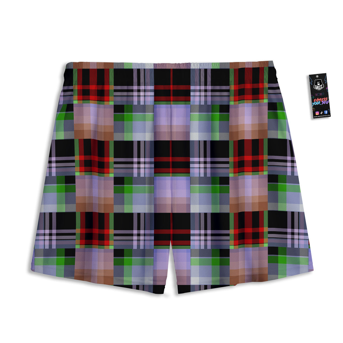 Patchwork Plaid Madras Print Pattern Mesh Shorts-grizzshop