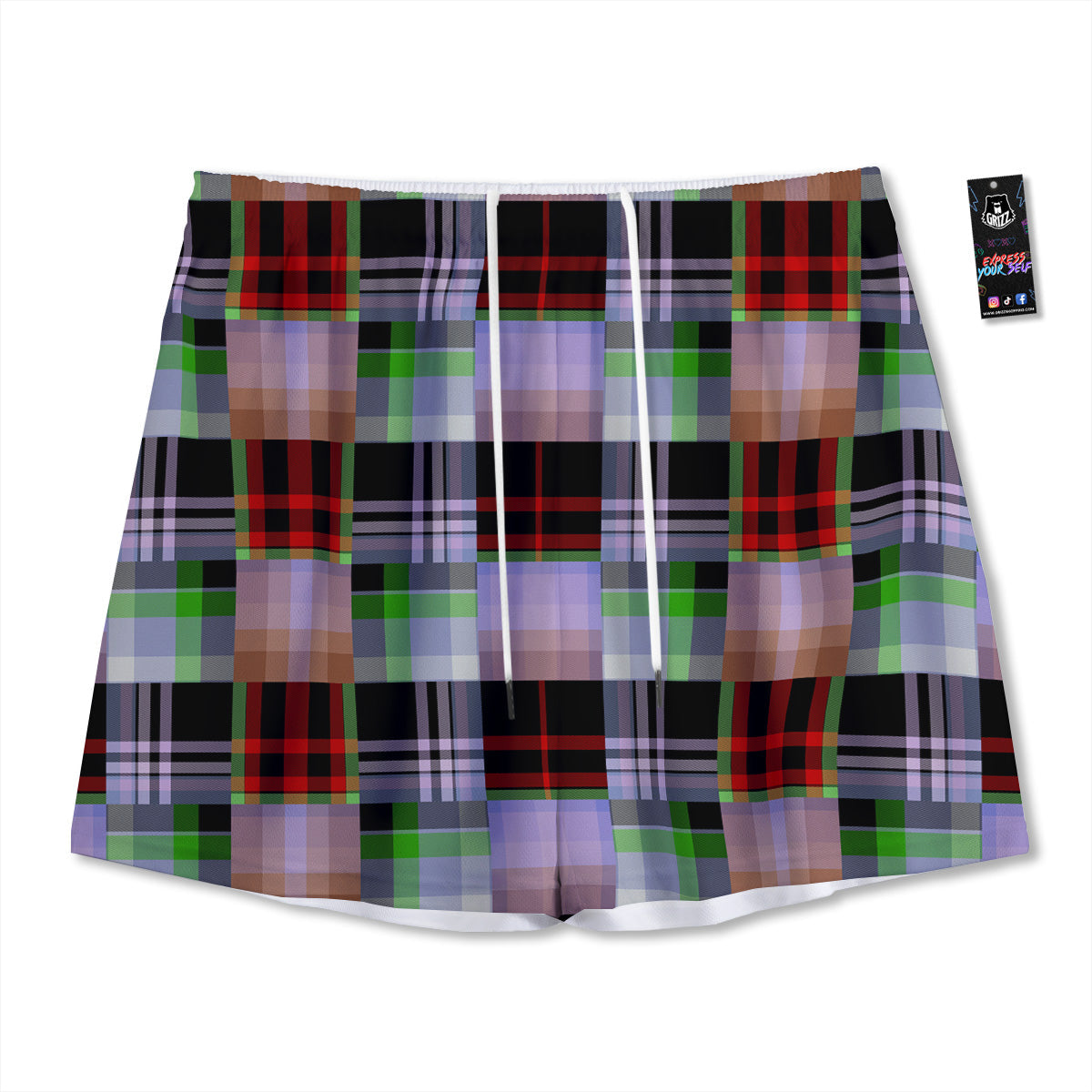 Patchwork Plaid Madras Print Pattern Mesh Shorts-grizzshop