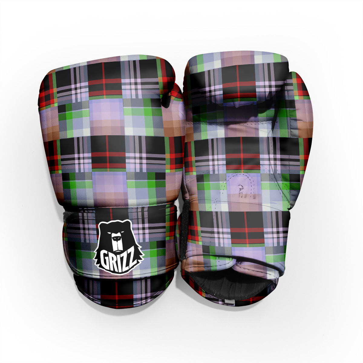 Patchwork Plaid Madras Print Pattern Sparring Gloves-grizzshop