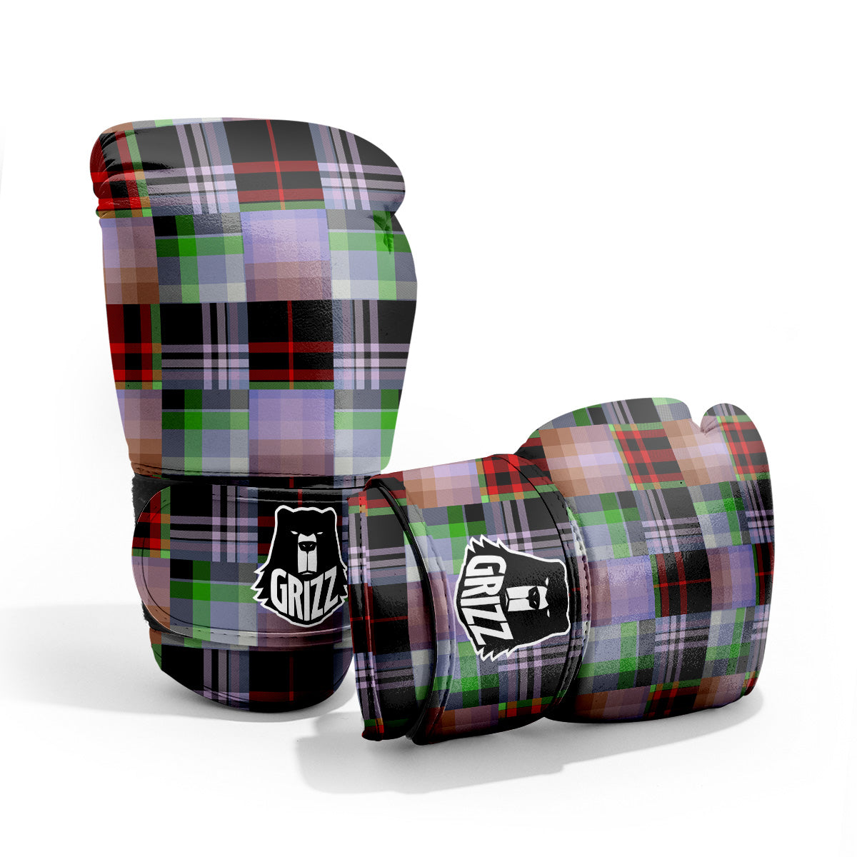 Patchwork Plaid Madras Print Pattern Sparring Gloves-grizzshop