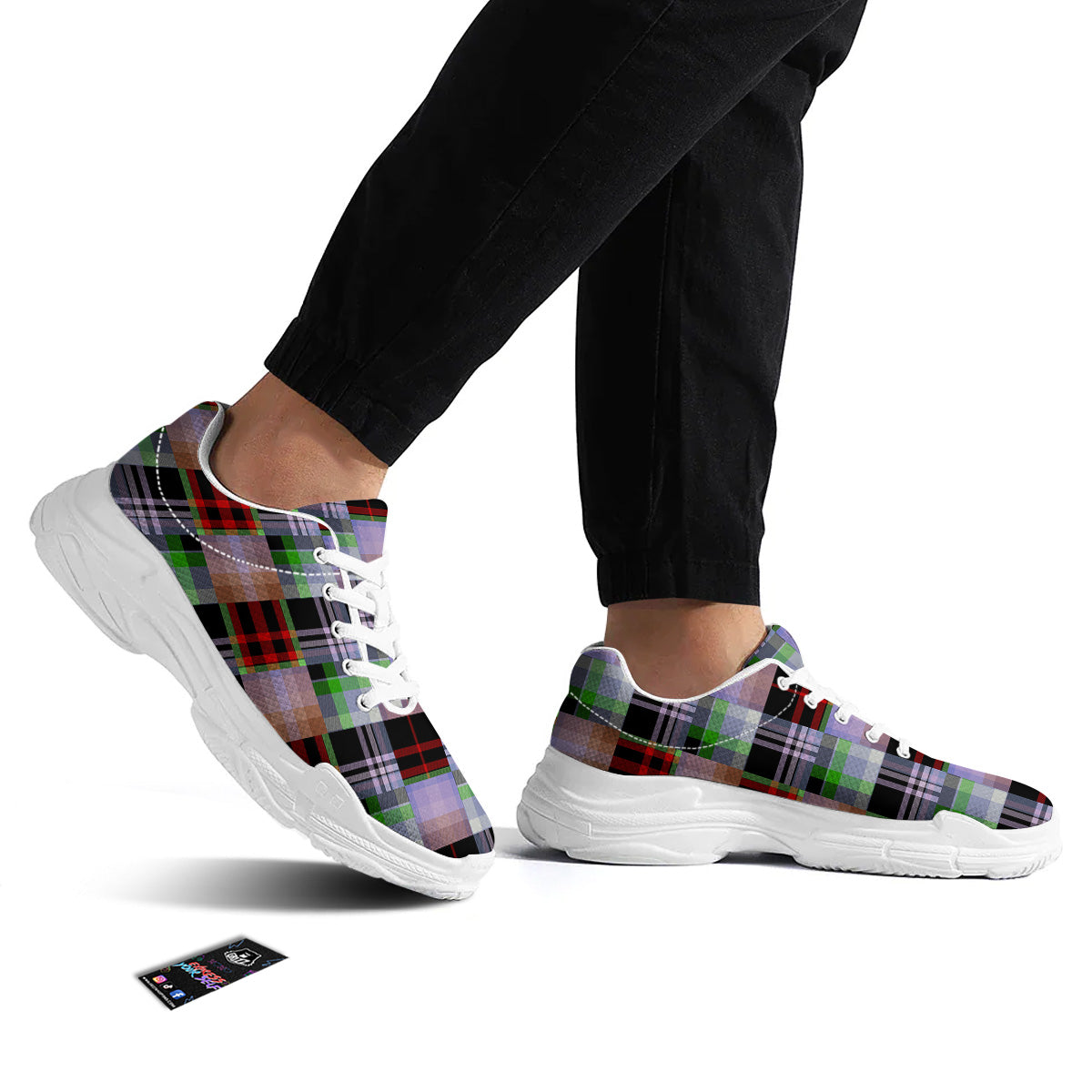 Patchwork Plaid Madras Print Pattern White Chunky Shoes-grizzshop