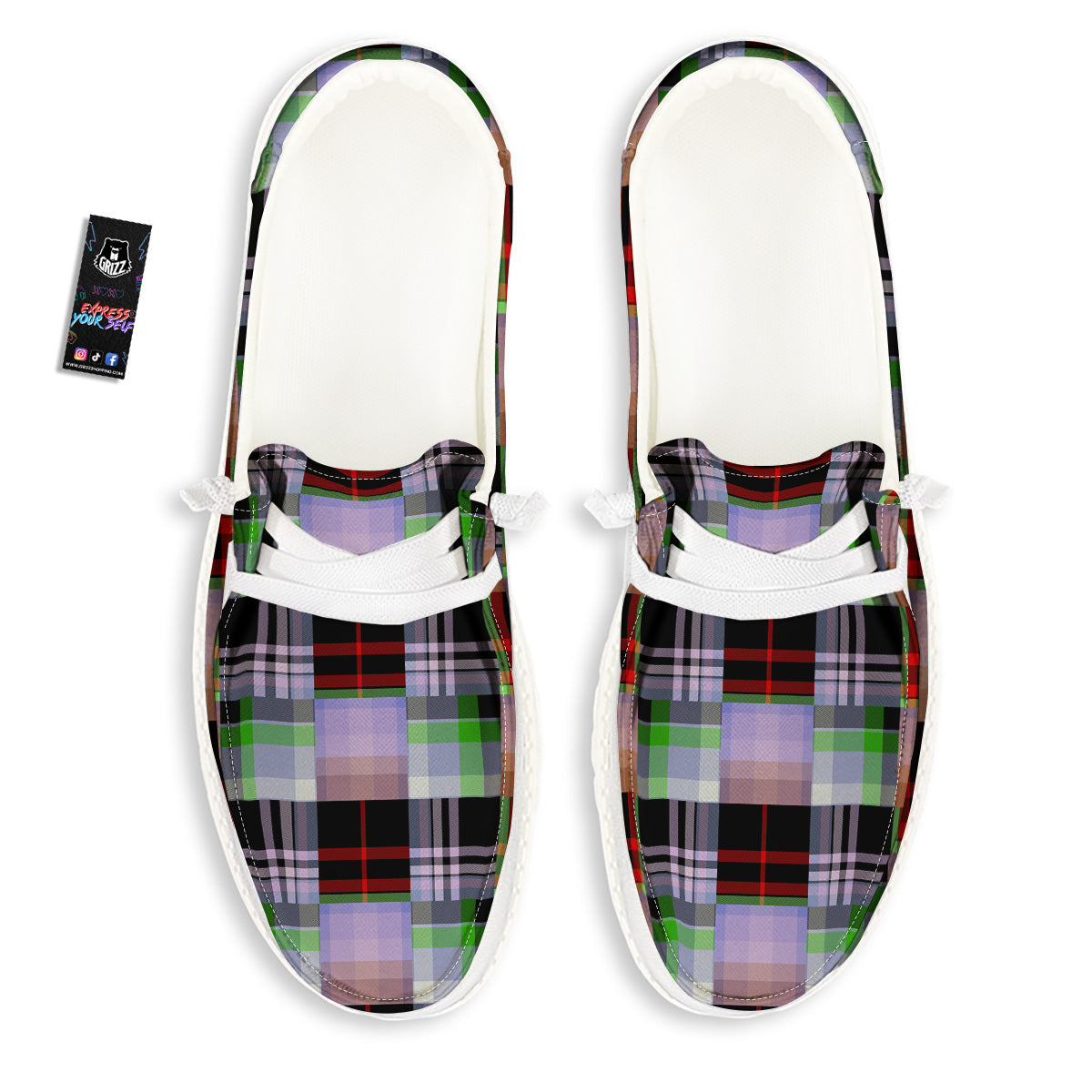 Patchwork Plaid Madras Print Pattern White Loafers-grizzshop