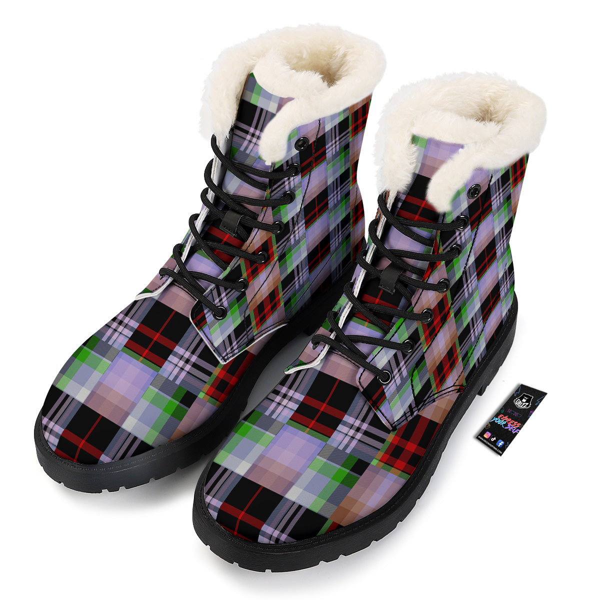 Patchwork Plaid Madras Print Pattern Winter Boots-grizzshop