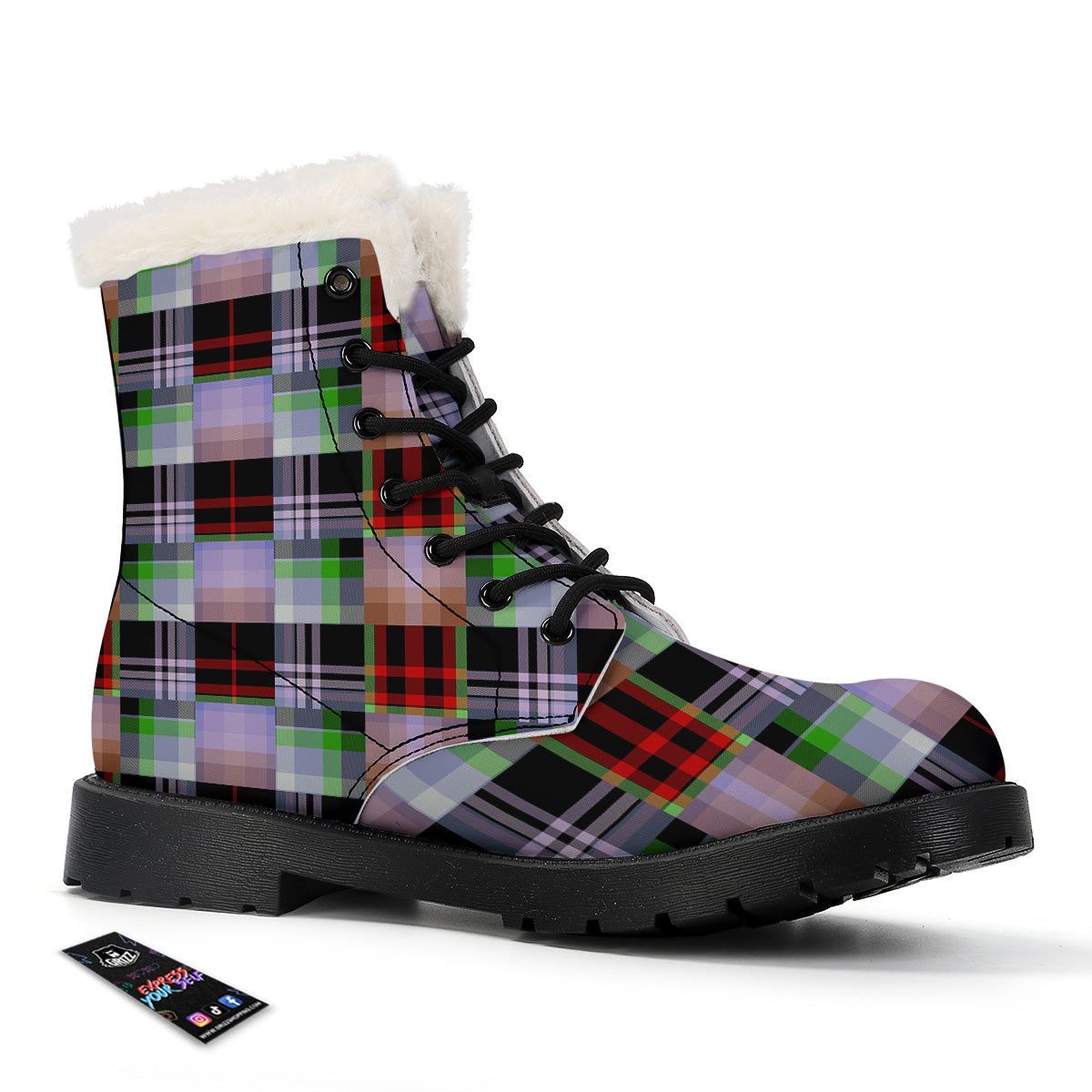 Patchwork Plaid Madras Print Pattern Winter Boots-grizzshop
