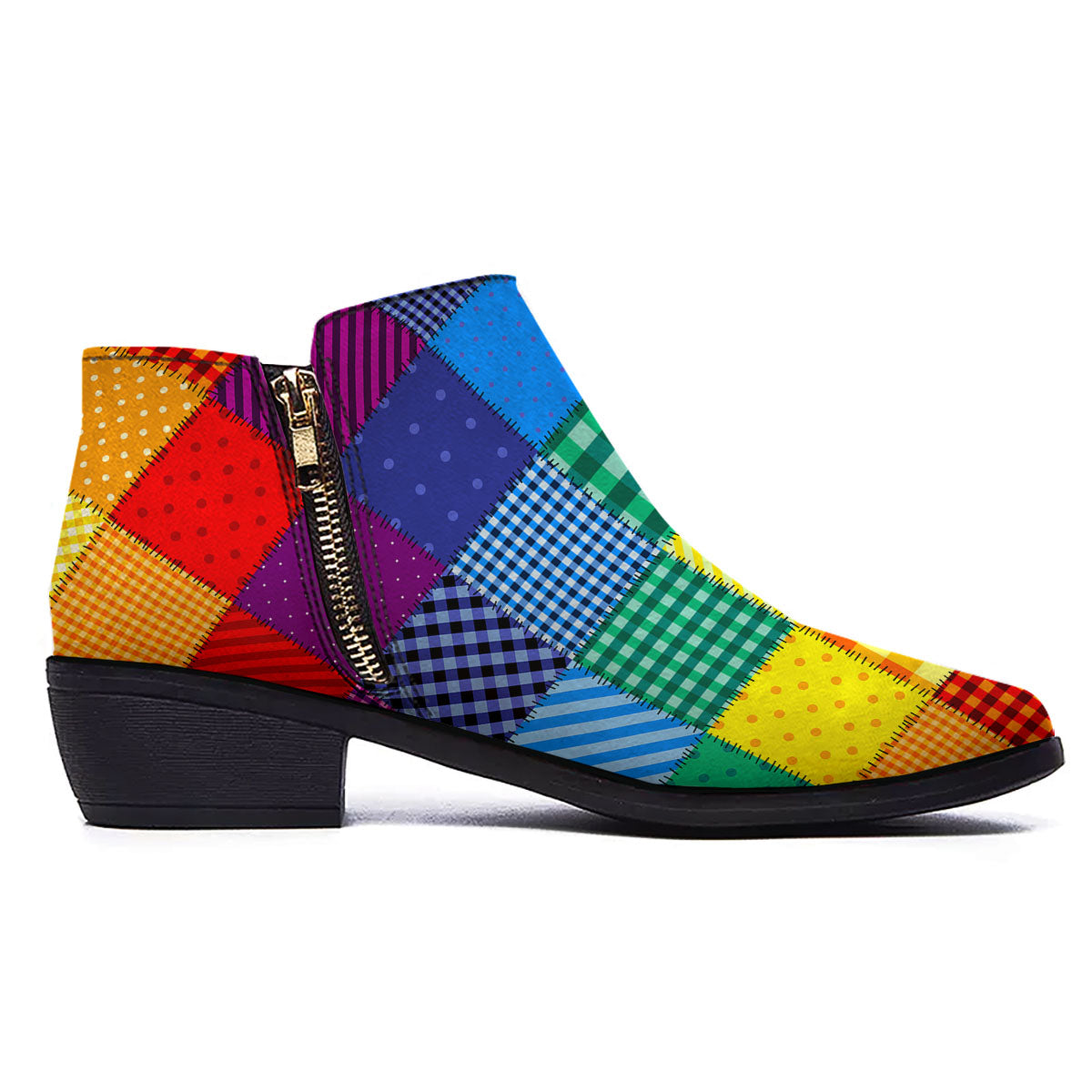 Patchwork Rainbow Print Pattern Ankle Boots-grizzshop