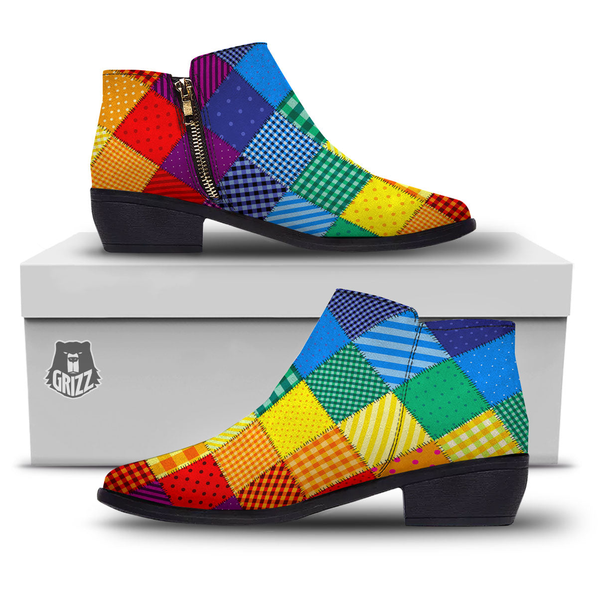Patchwork Rainbow Print Pattern Ankle Boots-grizzshop