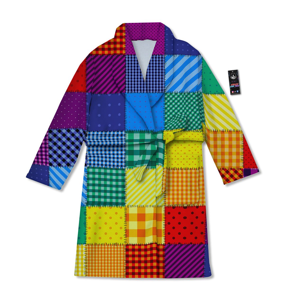 Patchwork Rainbow Print Pattern Bathrobe-grizzshop
