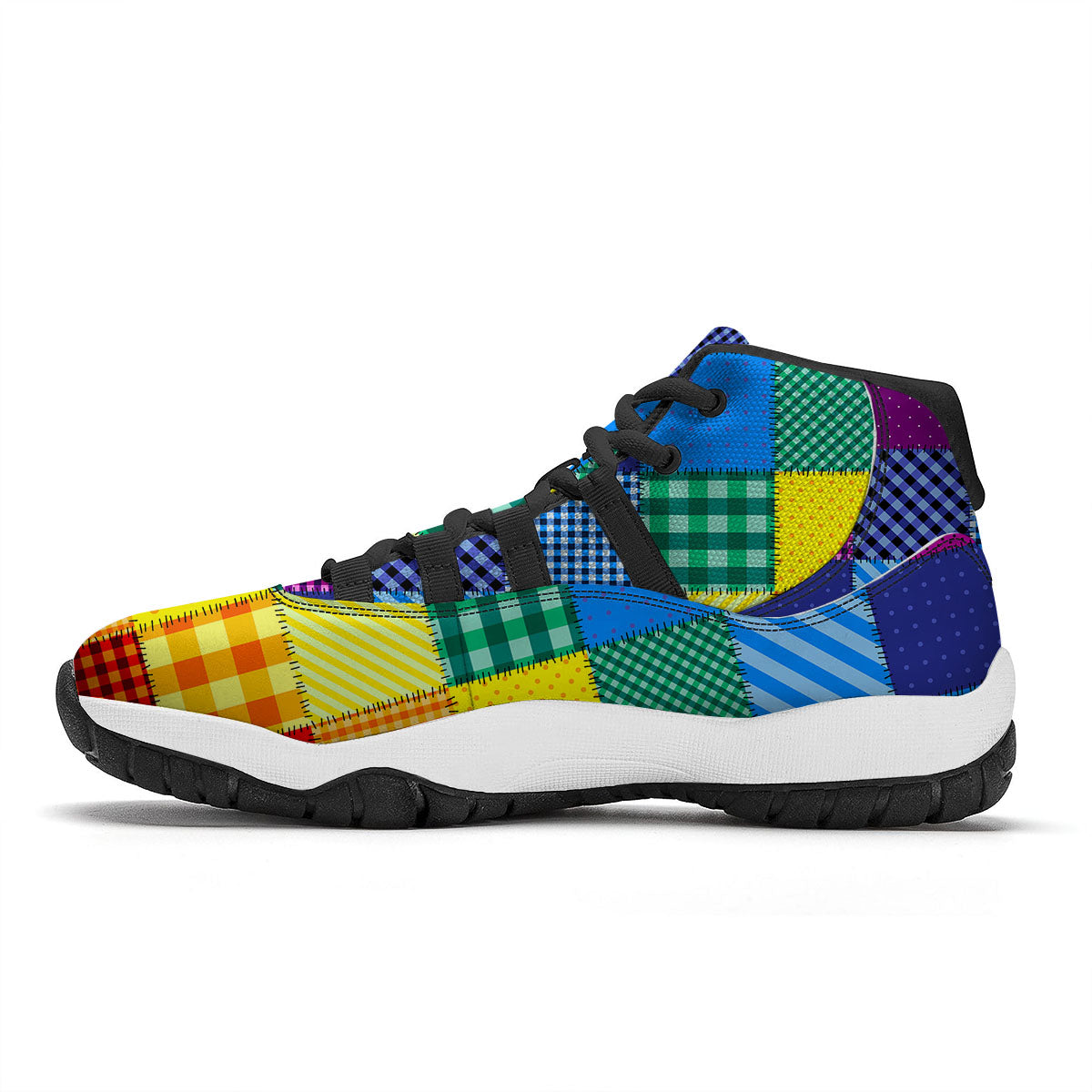 Patchwork Rainbow Print Pattern Black Bball Shoes-grizzshop