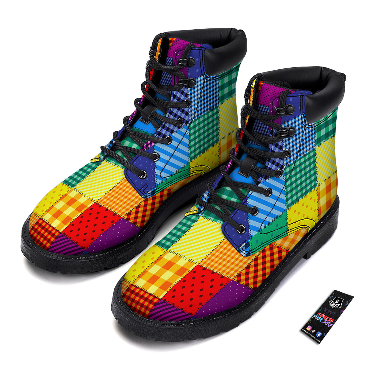 Patchwork Rainbow Print Pattern Boots-grizzshop