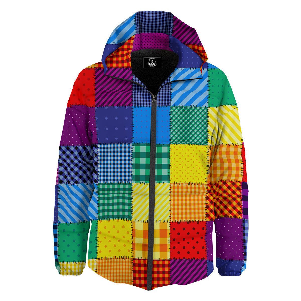 Patchwork Rainbow Print Pattern Down Jacket-grizzshop