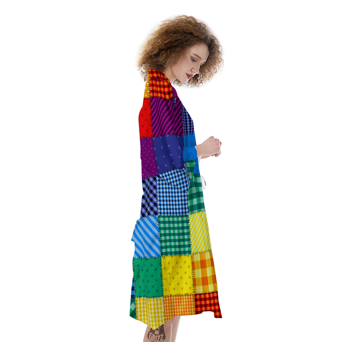 Patchwork Rainbow Print Pattern Kimono-grizzshop