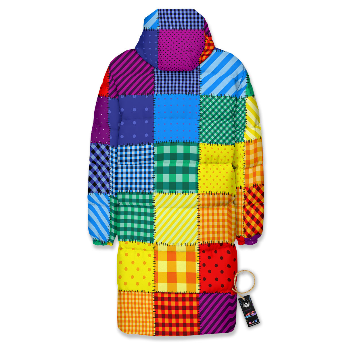 Patchwork Rainbow Print Pattern Long Down Jacket-grizzshop