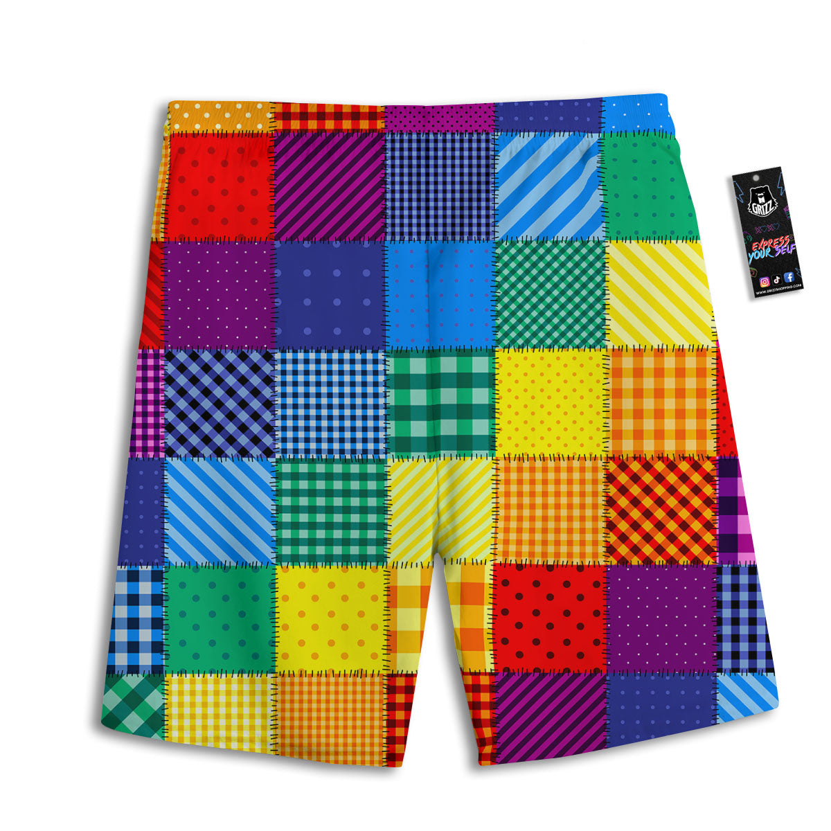 Patchwork Rainbow Print Pattern Men's Athletic Shorts-grizzshop