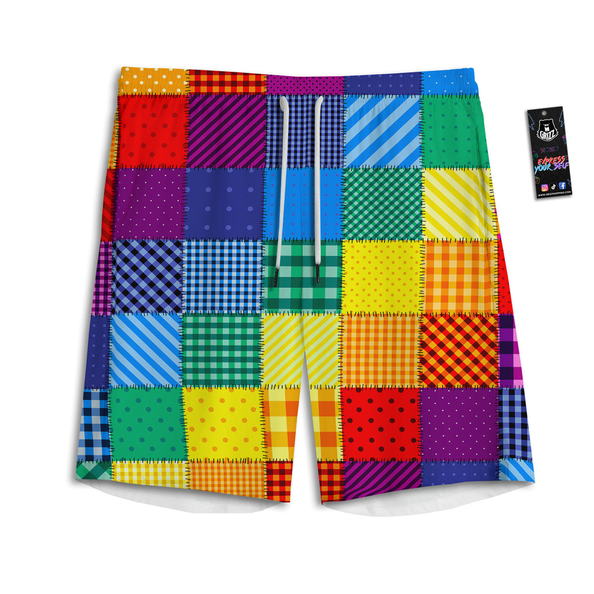 Patchwork Rainbow Print Pattern Men's Athletic Shorts-grizzshop