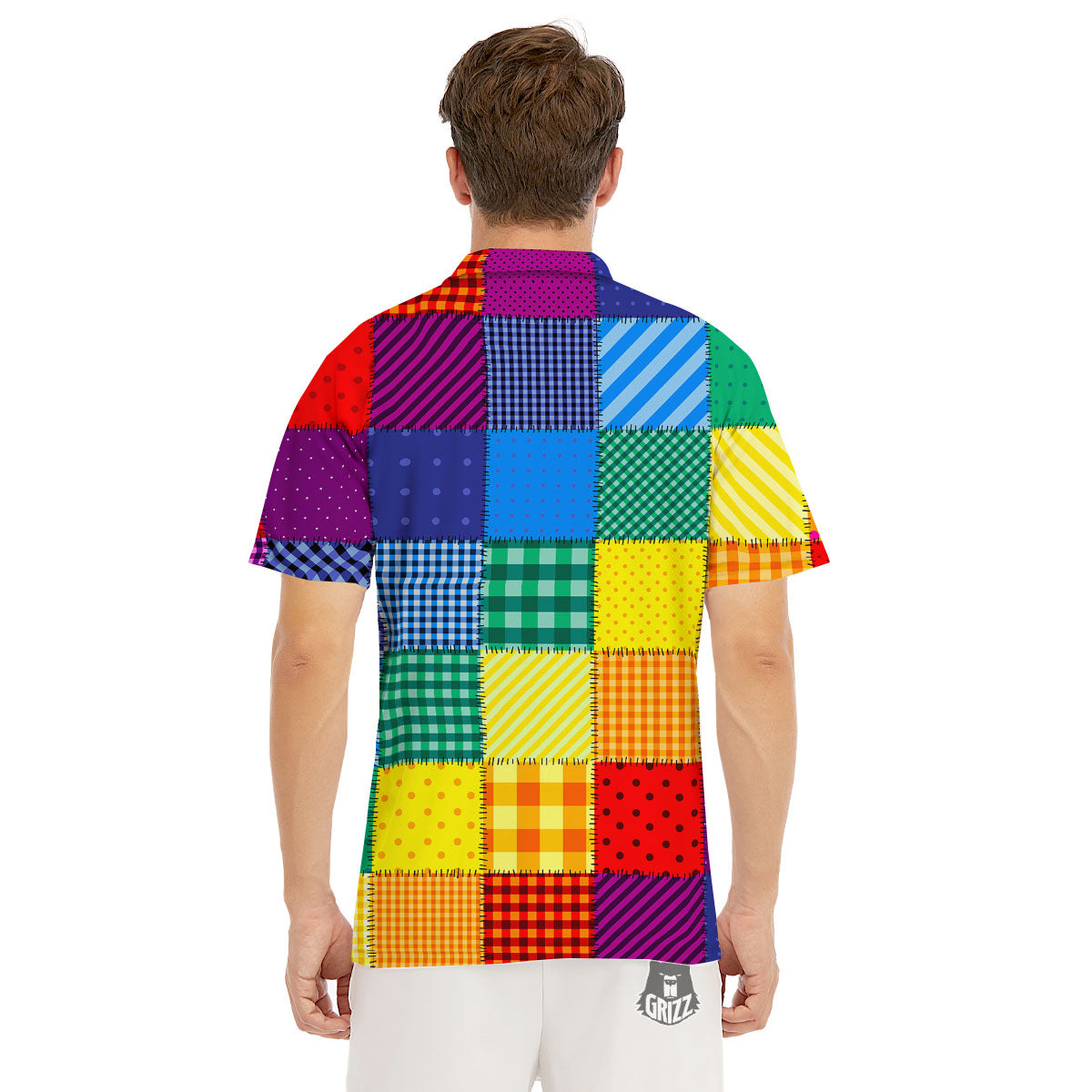 Patchwork Rainbow Print Pattern Men's Golf Shirts-grizzshop