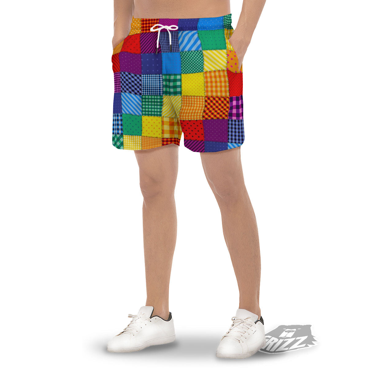 Patchwork Rainbow Print Pattern Men's Gym Shorts-grizzshop