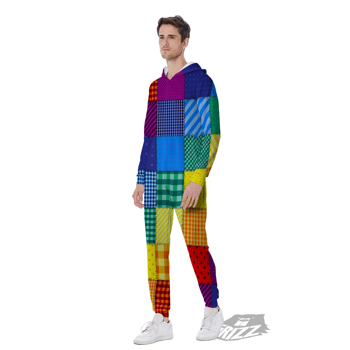 Patchwork Rainbow Print Pattern Men's Jumpsuit-grizzshop