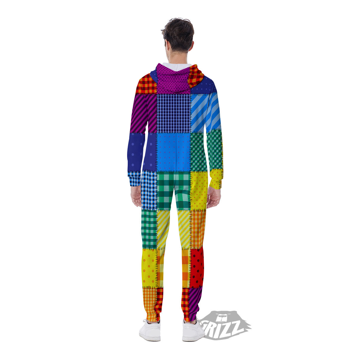 Patchwork Rainbow Print Pattern Men's Jumpsuit-grizzshop
