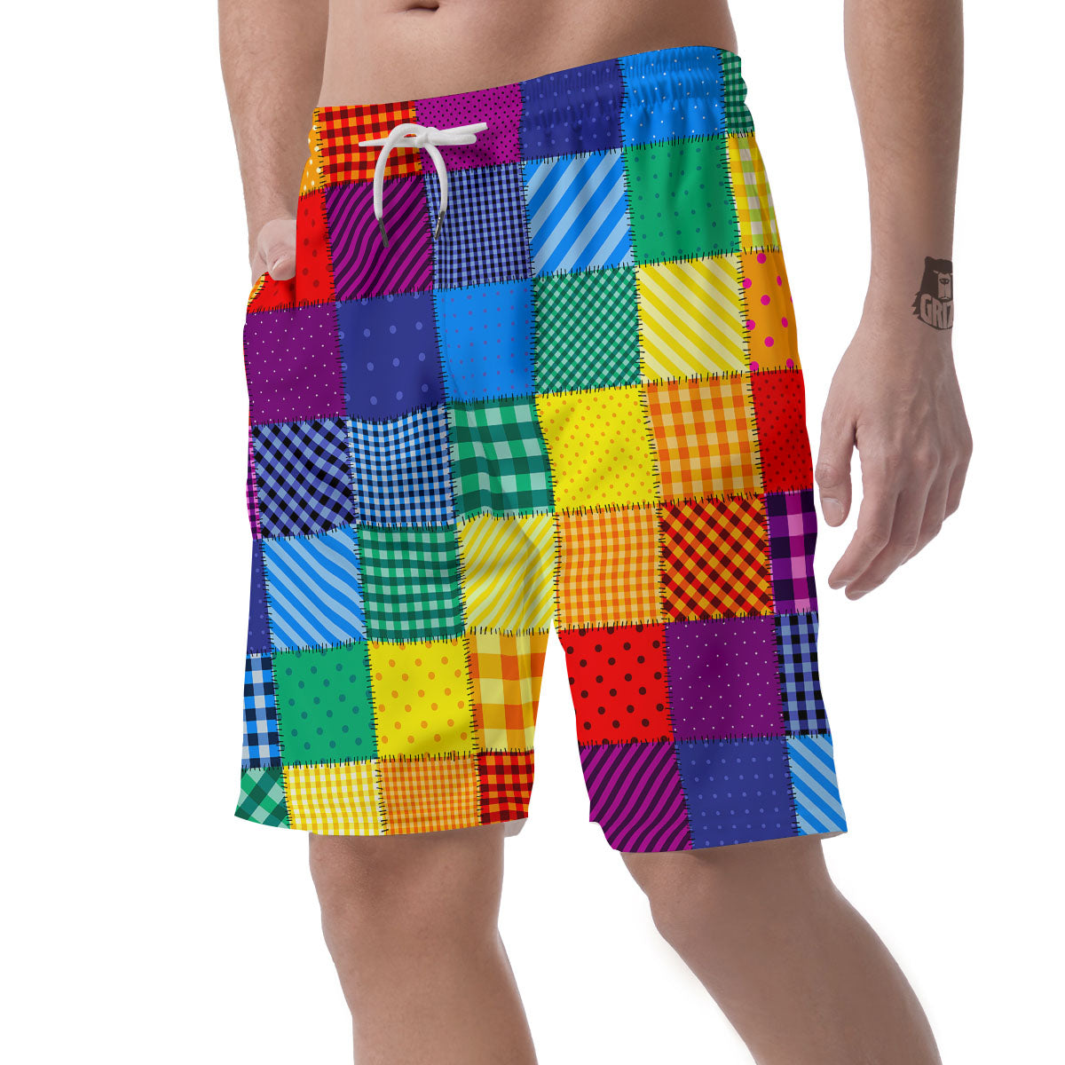 Patchwork Rainbow Print Pattern Men's Shorts-grizzshop