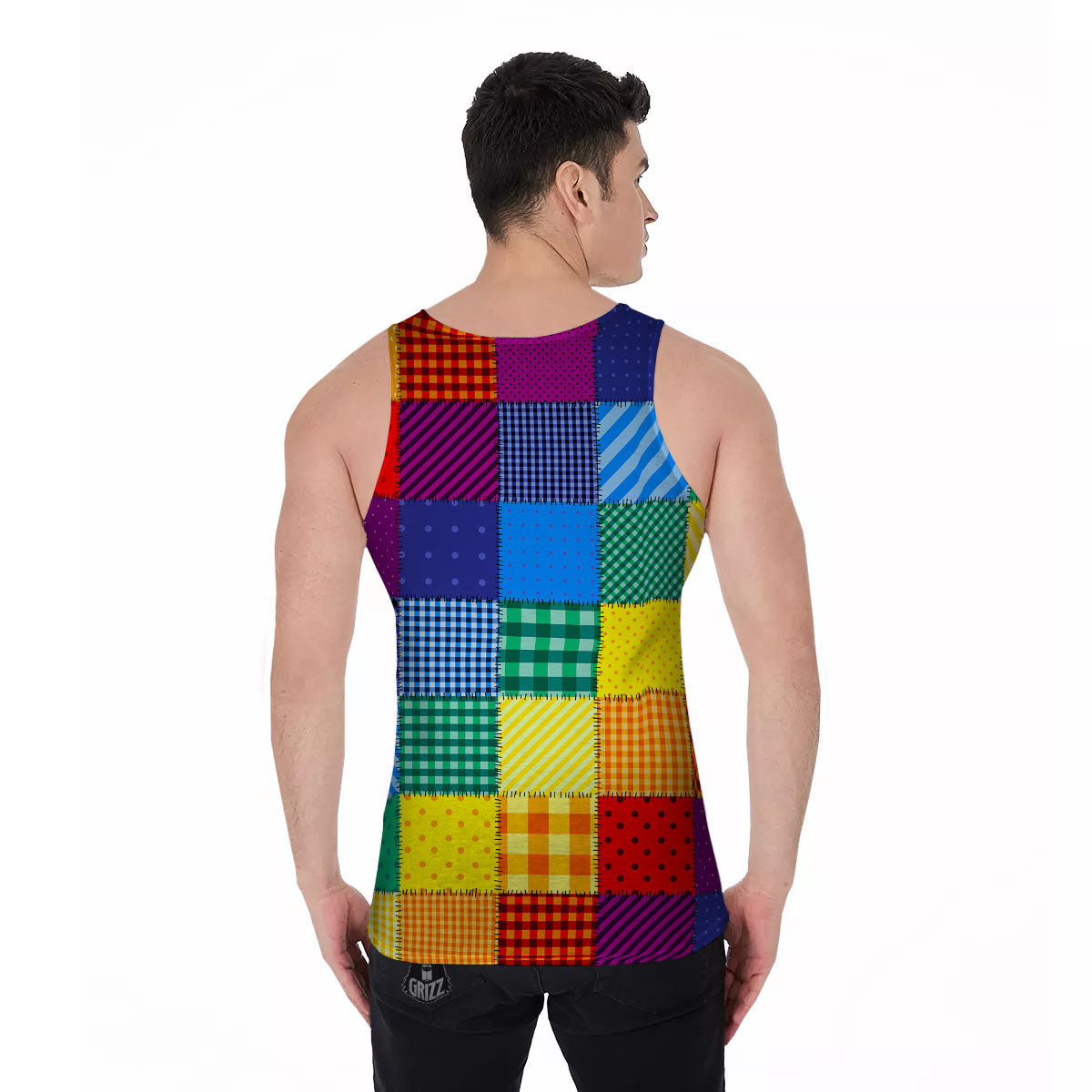 Patchwork Rainbow Print Pattern Men's Tank Top-grizzshop