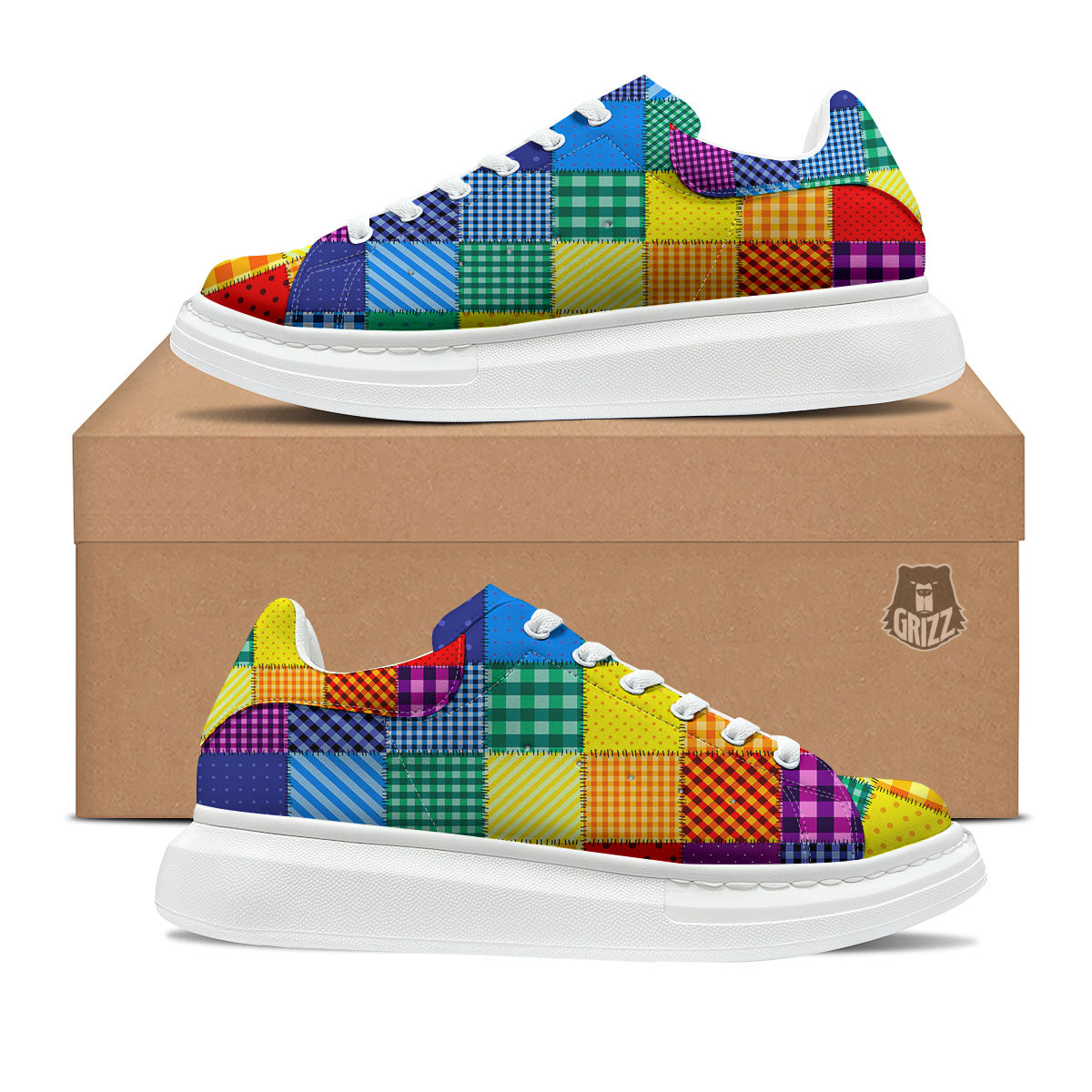 Patchwork Rainbow Print Pattern Platform Shoes-grizzshop