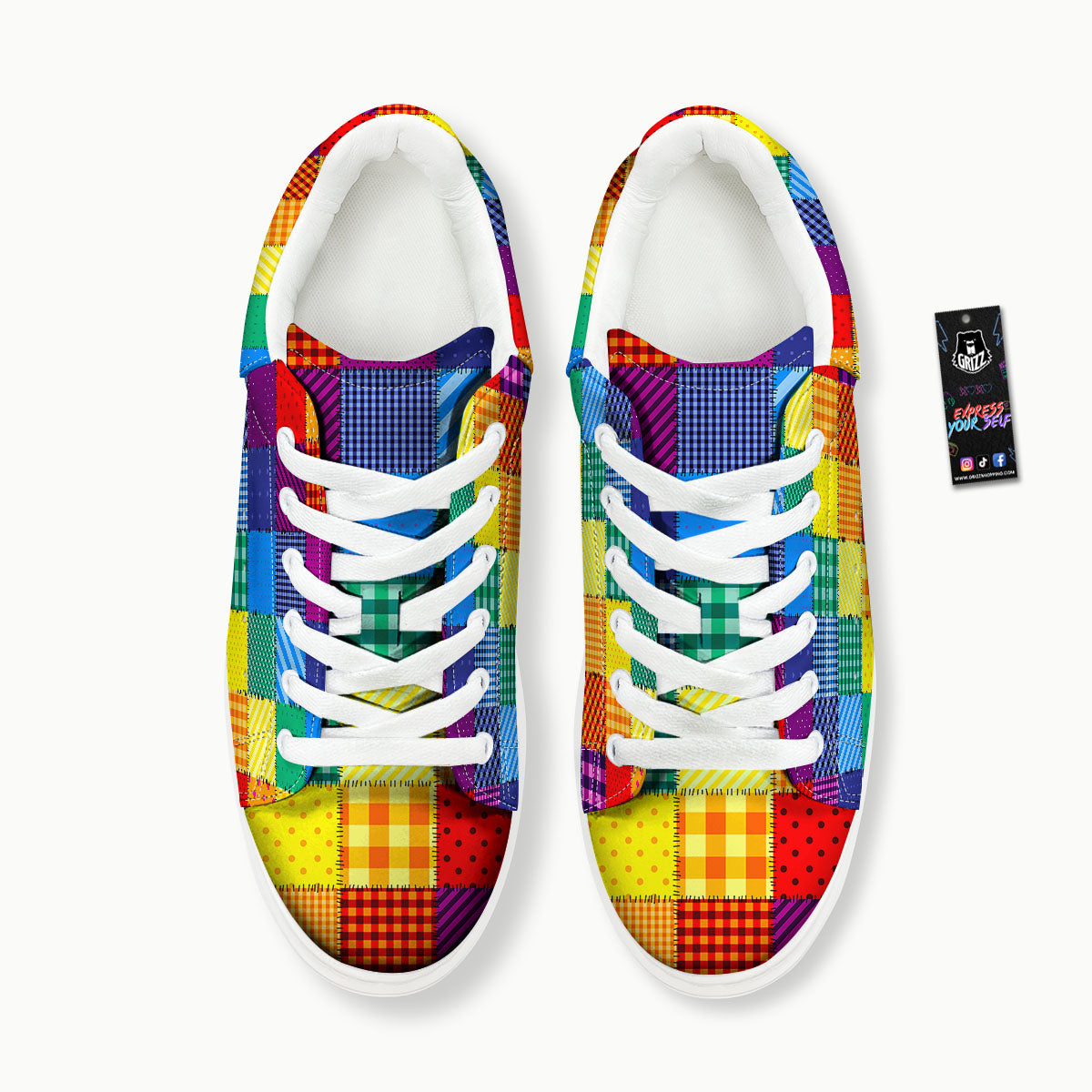 Patchwork Rainbow Print Pattern Platform Shoes-grizzshop