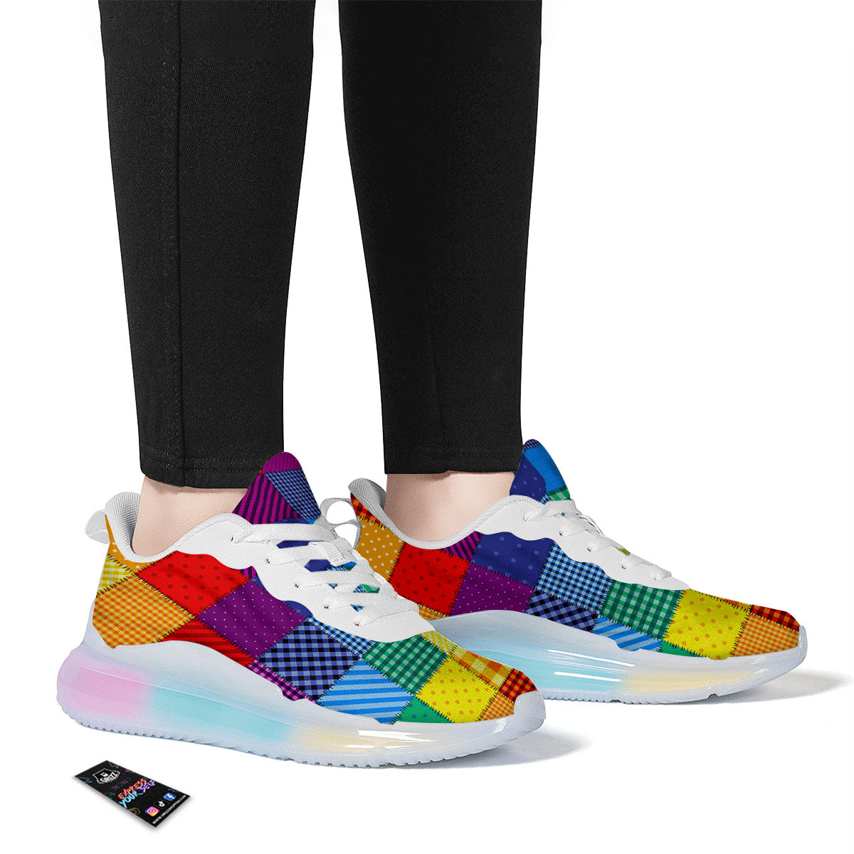 Patchwork Rainbow Print Pattern Running Sneakers-grizzshop