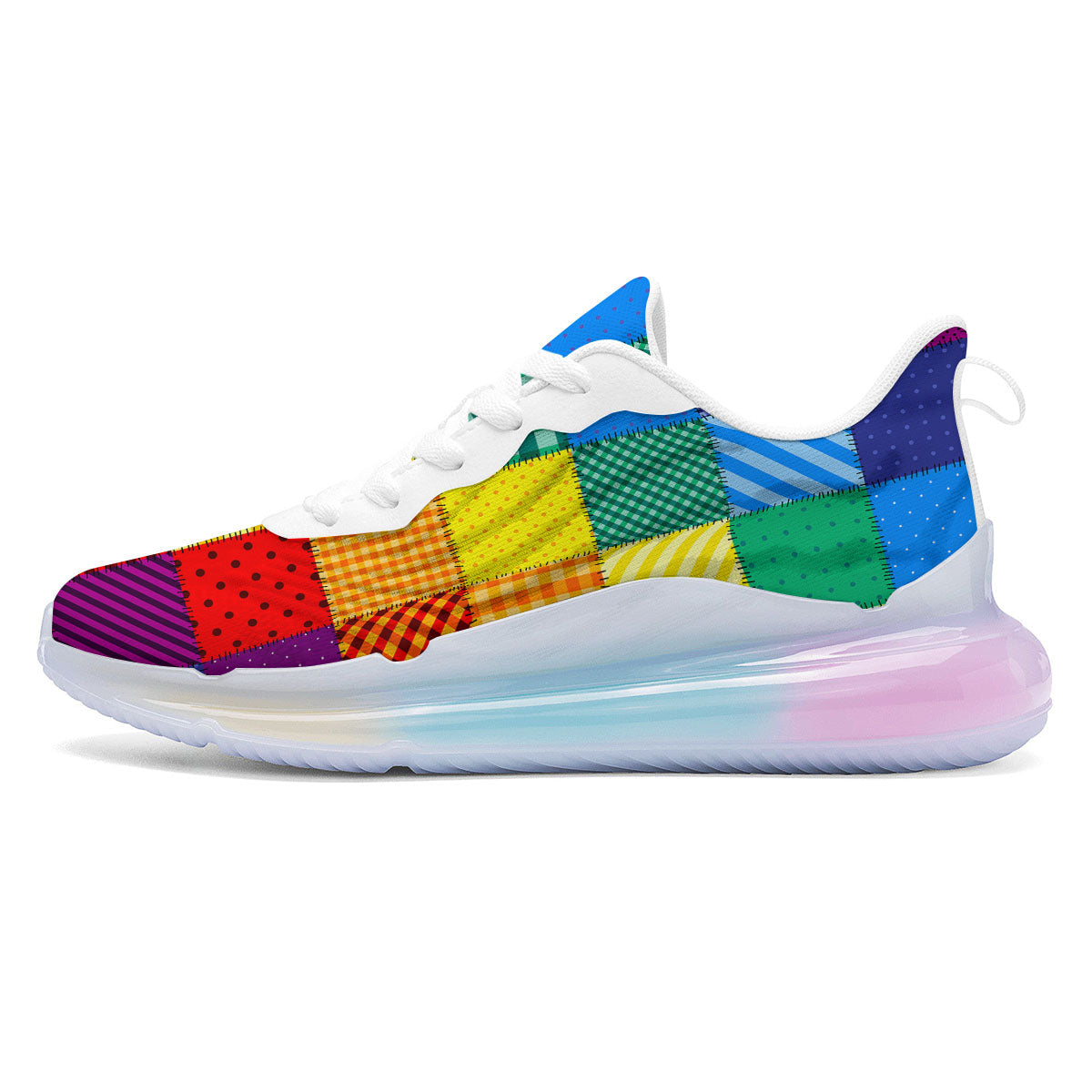 Patchwork Rainbow Print Pattern Running Sneakers-grizzshop