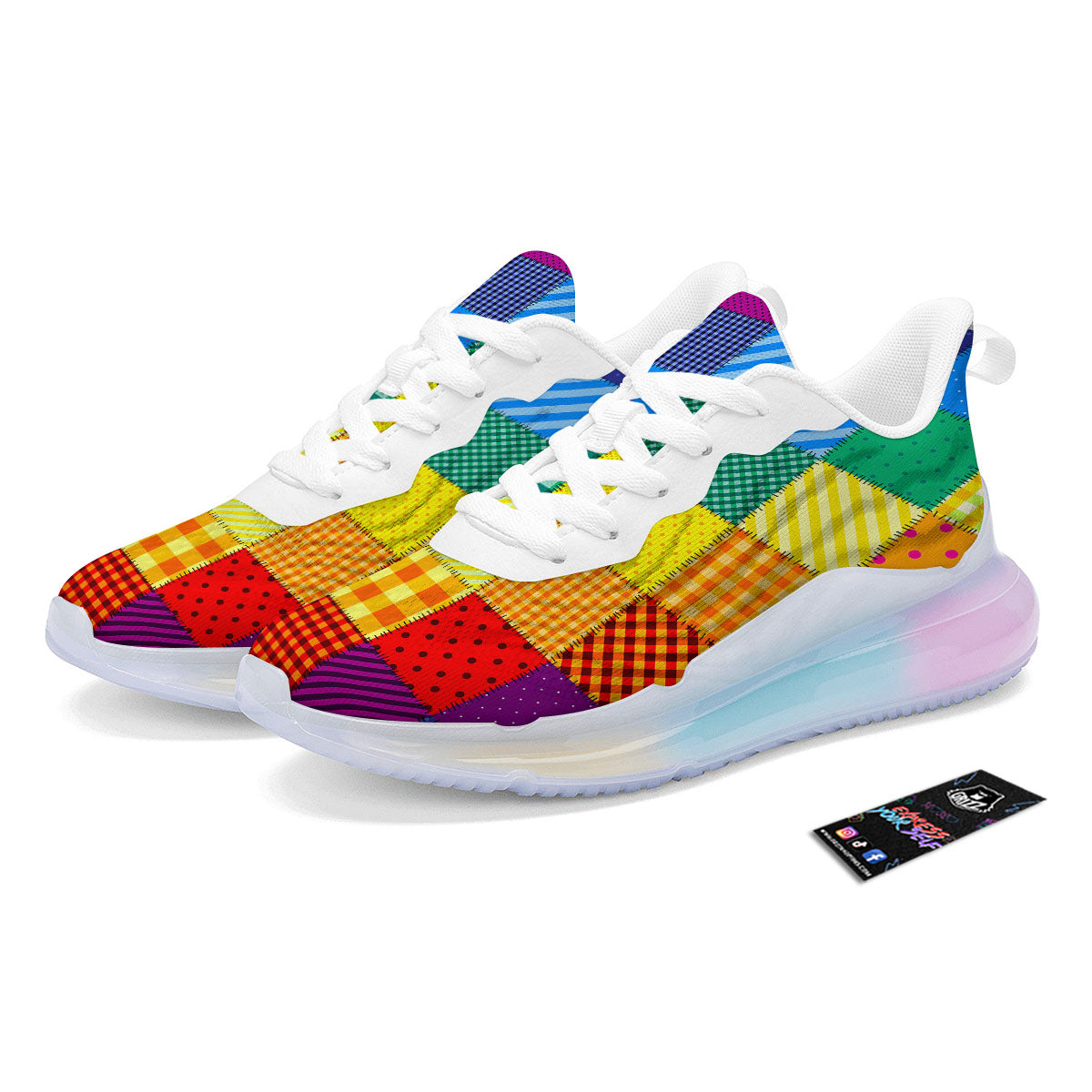 Patchwork Rainbow Print Pattern Running Sneakers-grizzshop