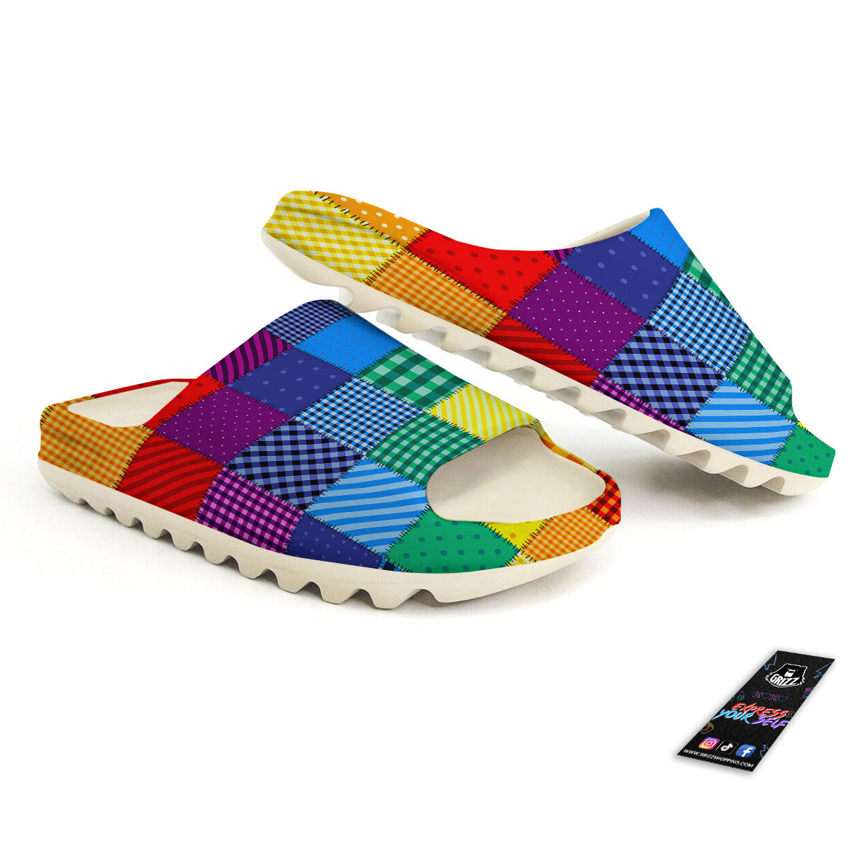 Patchwork Rainbow Print Pattern Sandals-grizzshop