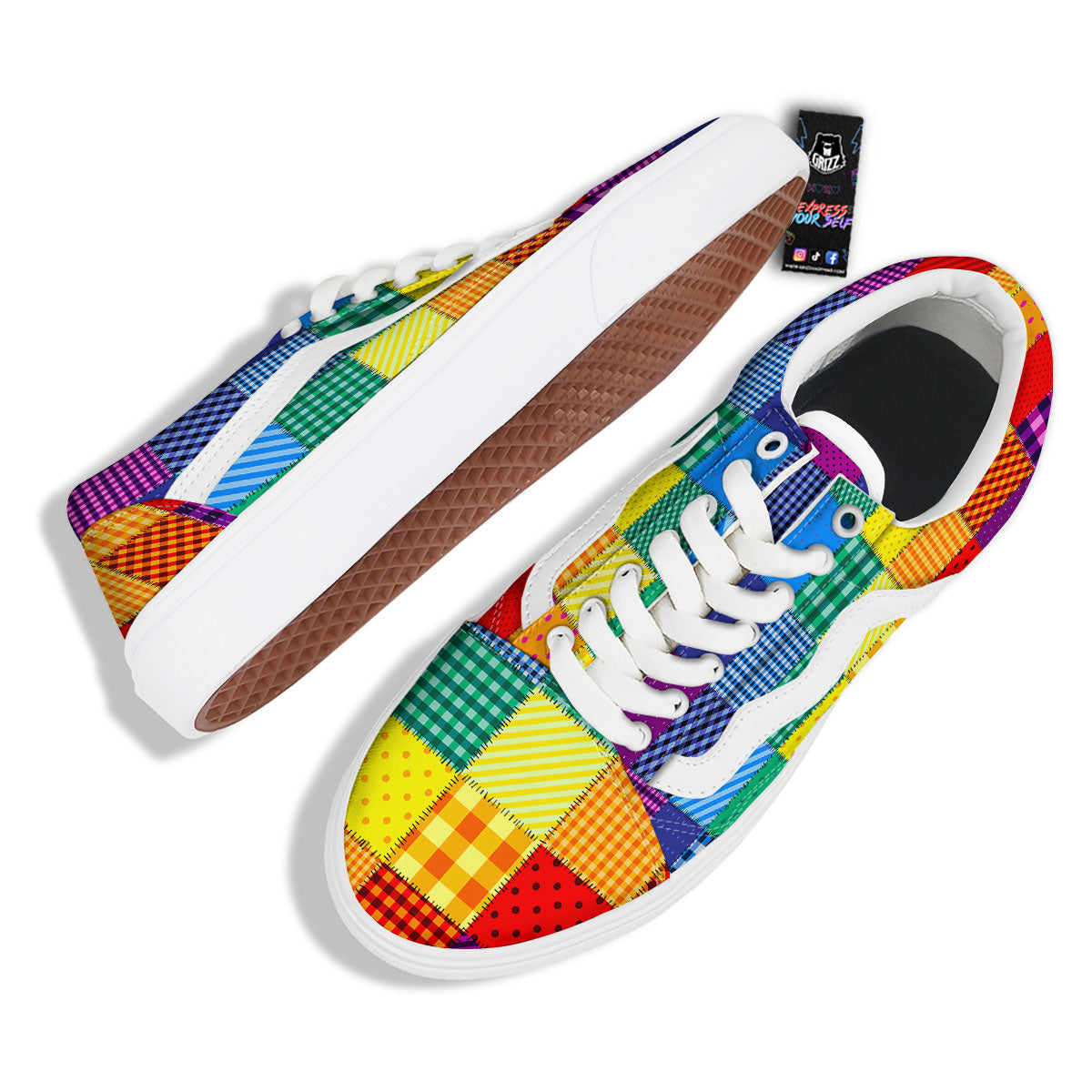 Patchwork Rainbow Print Pattern Skate Shoes-grizzshop