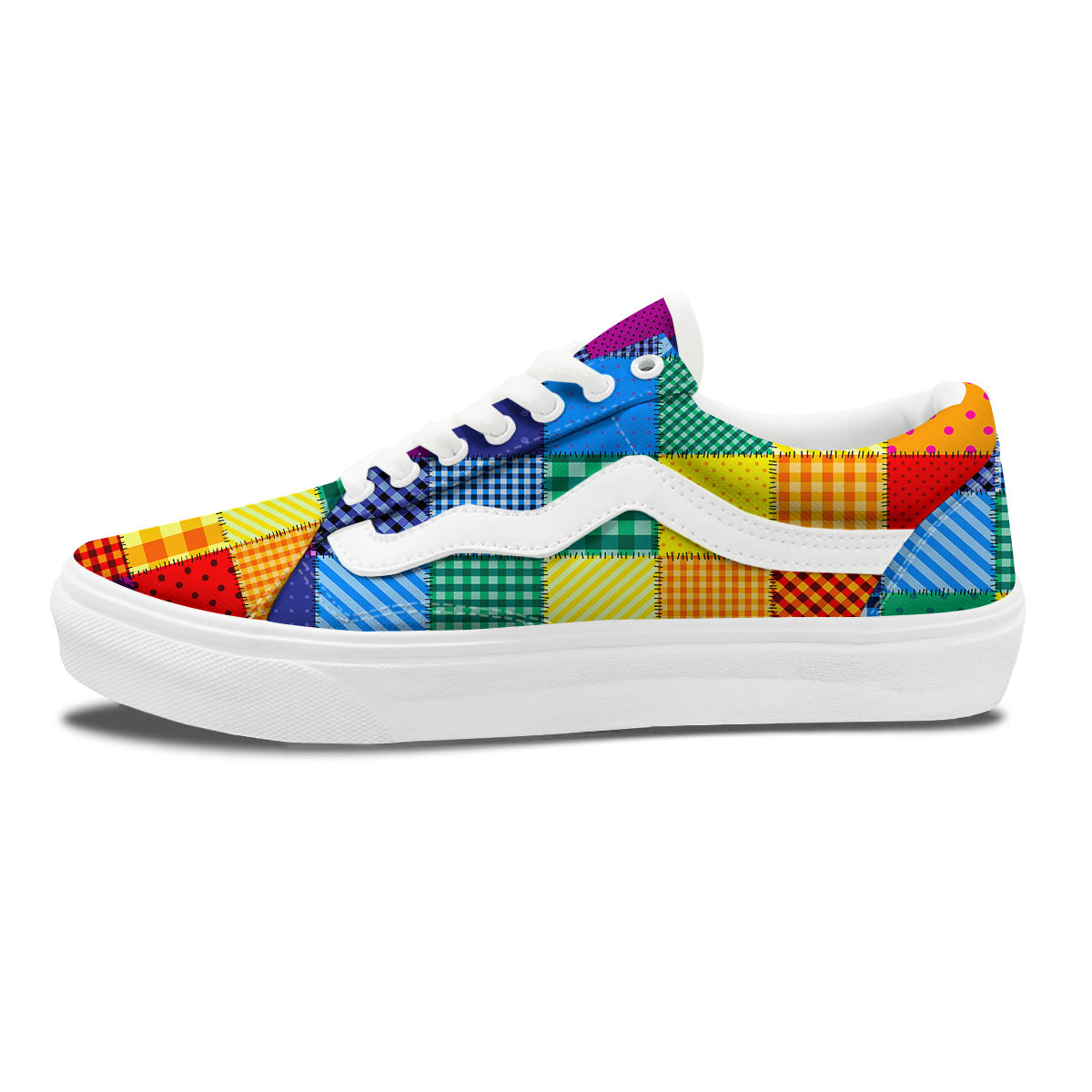 Patchwork Rainbow Print Pattern Skate Shoes-grizzshop