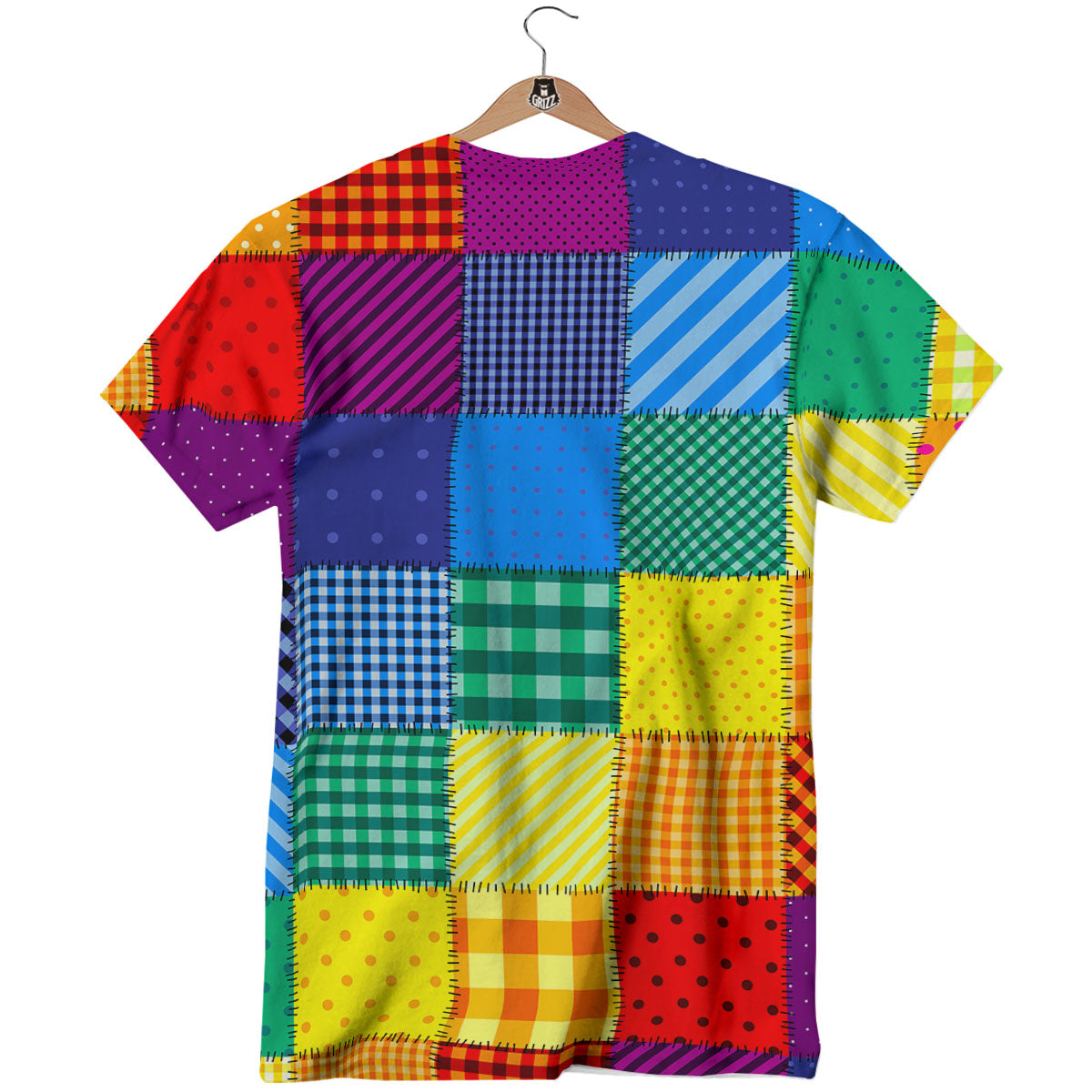 Patchwork Rainbow Print Pattern T-Shirt-grizzshop