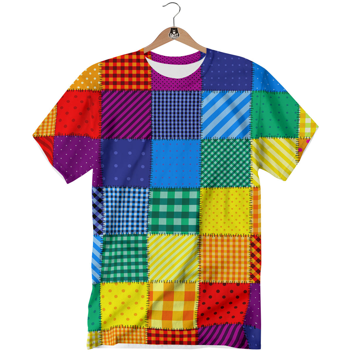 Patchwork Rainbow Print Pattern T-Shirt-grizzshop