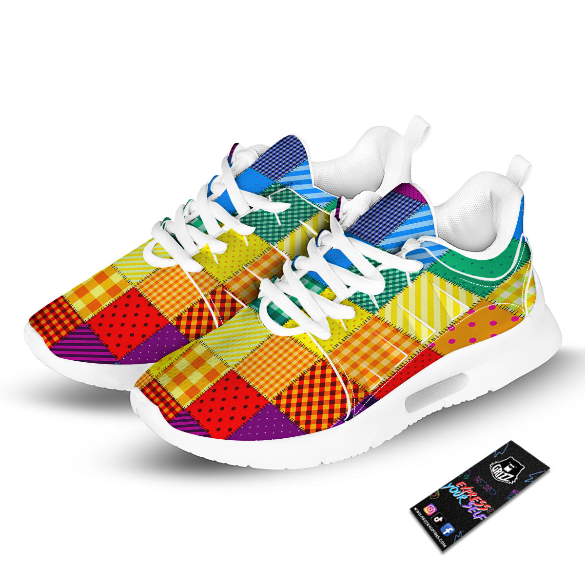 Patchwork Rainbow Print Pattern Tennis Shoes-grizzshop