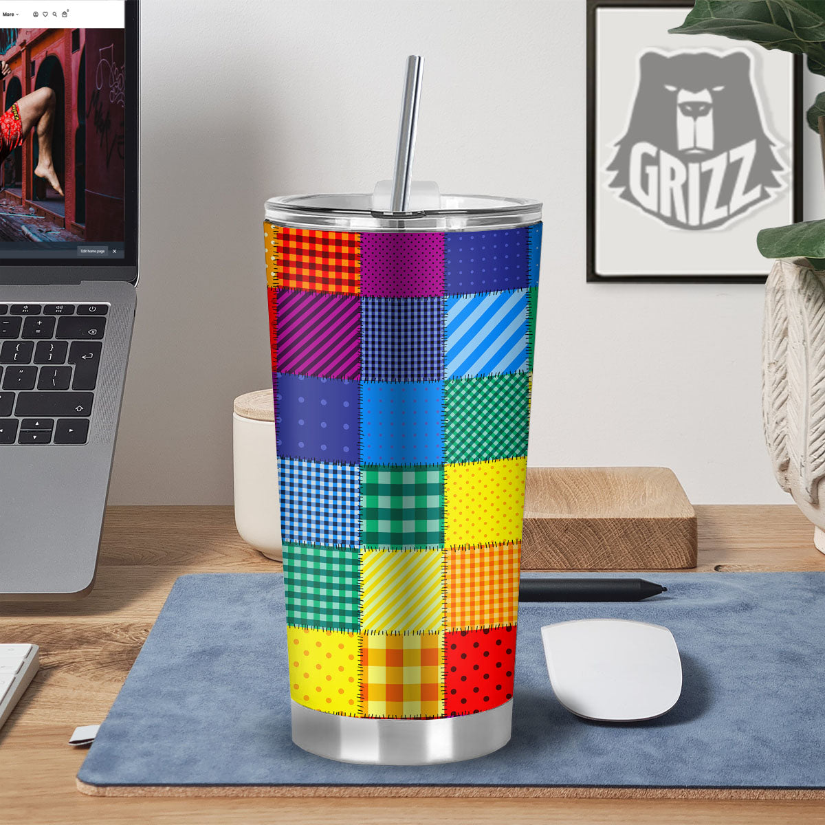 Patchwork Rainbow Print Pattern Tumbler-grizzshop