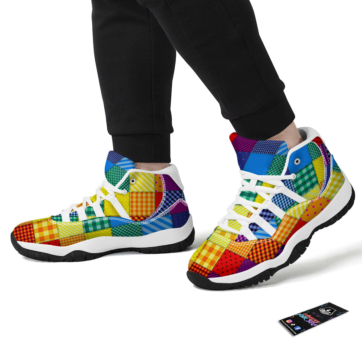 Patchwork Rainbow Print Pattern White Bball Shoes-grizzshop