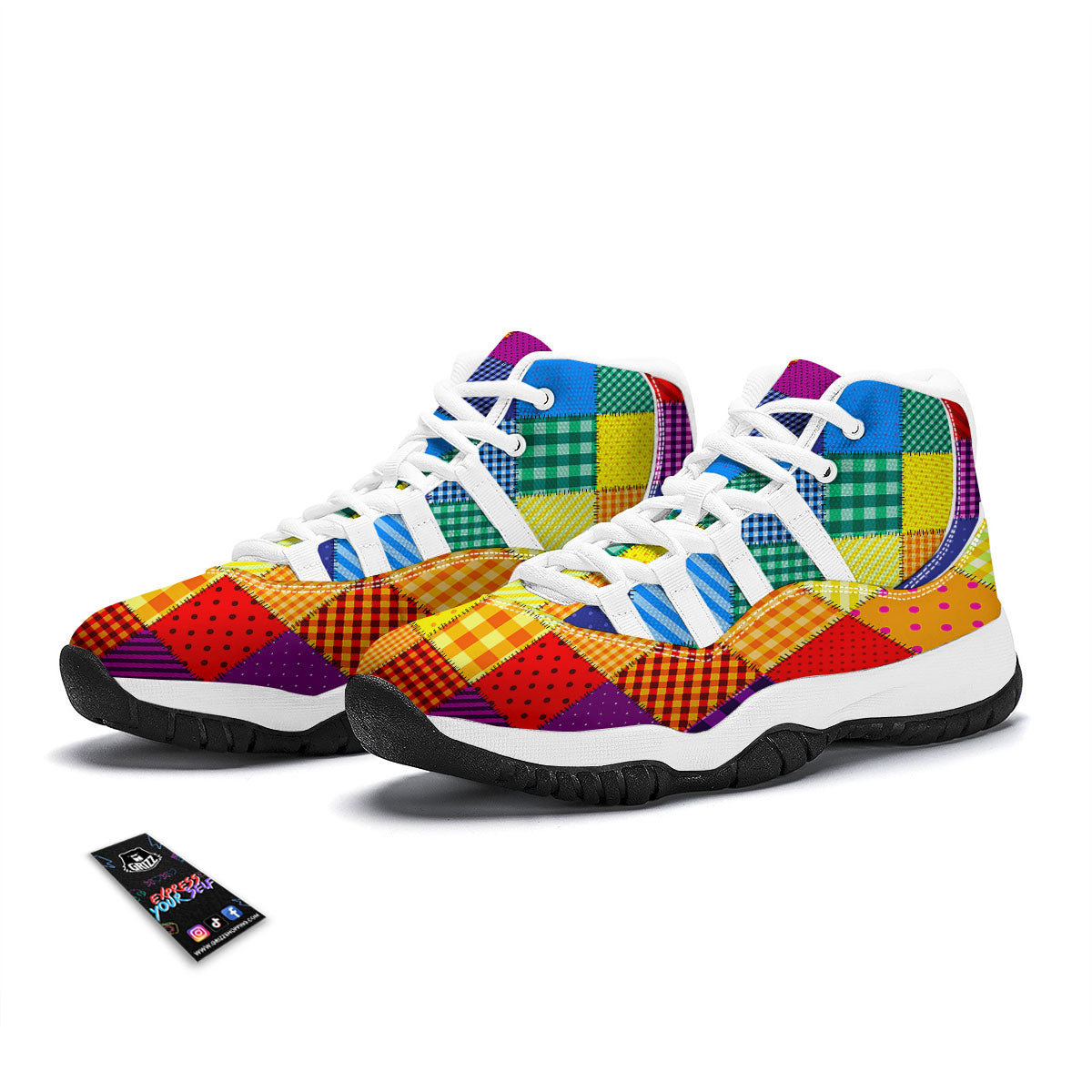 Patchwork Rainbow Print Pattern White Bball Shoes-grizzshop